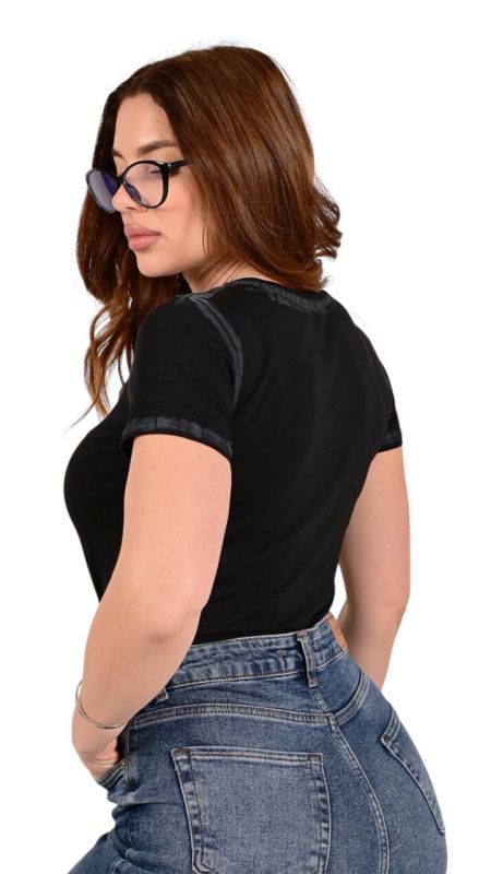 Боді-футболка з контрастною обробкою Podolyanka, чорний, One Size (Арт. 4202)