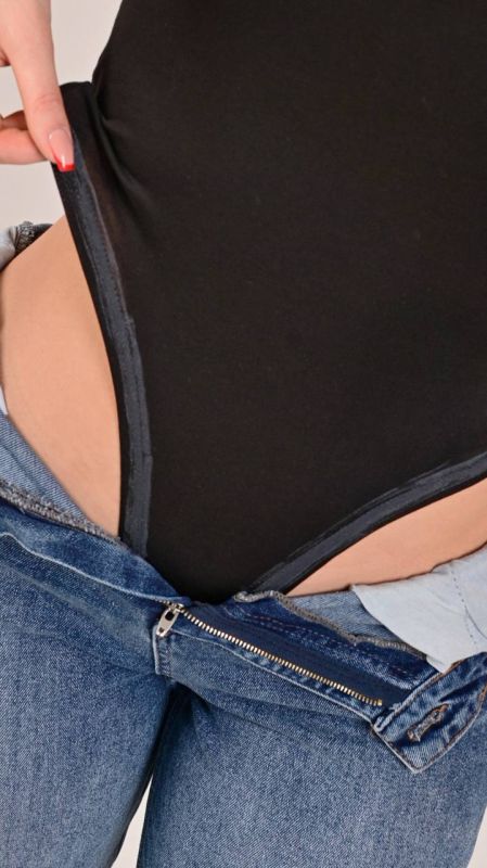 Боді-футболка з контрастною обробкою Podolyanka, чорний, One Size (Арт. 4202)
