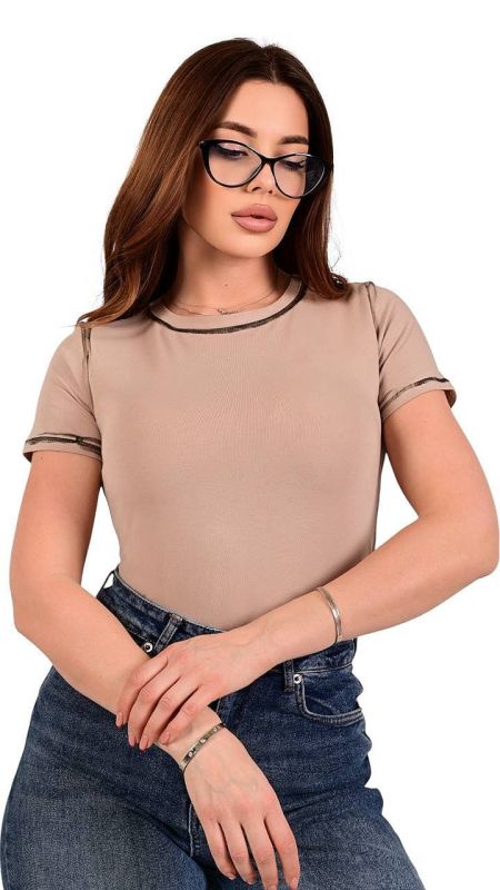 Боді-футболка з контрастною обробкою Podolyanka, бежевий, One Size (Арт. 4202)