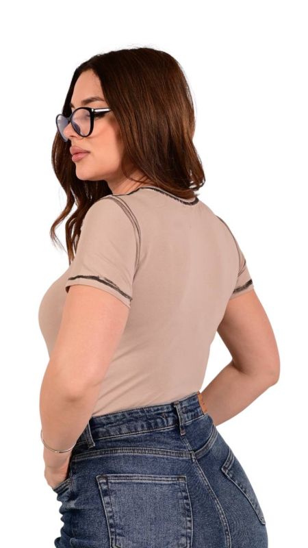Боді-футболка з контрастною обробкою Podolyanka, бежевий, One Size (Арт. 4202)