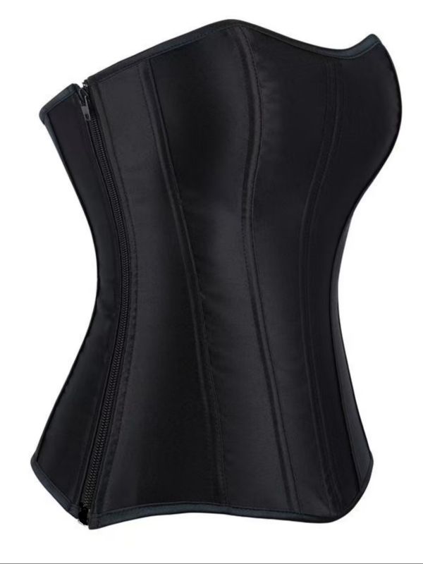 Корсет жіночий атласний на шнурівці та змійці чорний S (Арт. 2905)