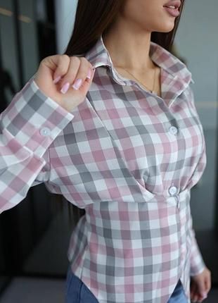 Сорочка жіноча Podolyanka фланелева в клітинку з імітацією корсета Рожевий 42-44 (арт.7864)