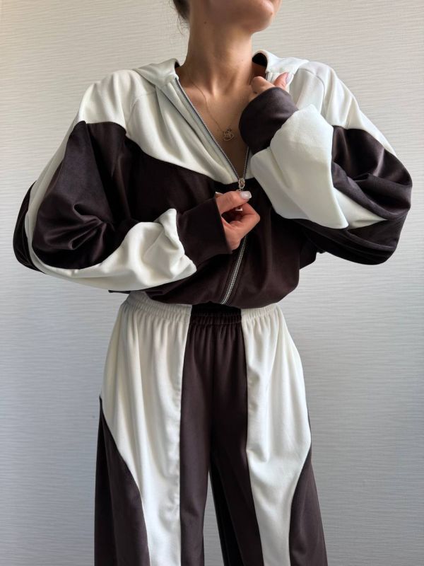 Велюровий спортивний костюм, коричневий з білим, 42-44(XS-S) (арт.820EB)