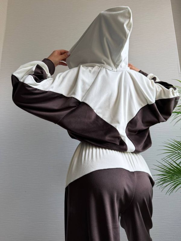 Велюровий спортивний костюм, коричневий з білим, 42-44(XS-S) (арт.820EB)