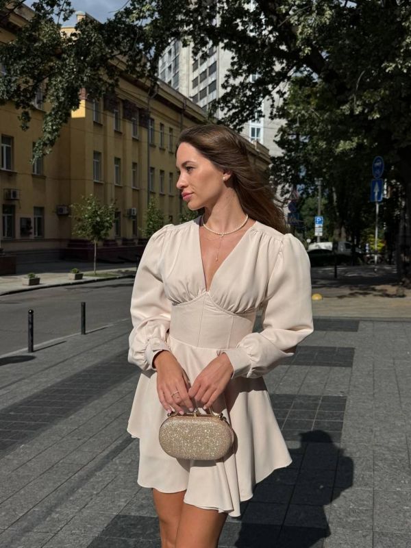 Жіноча сукня-комбінезон, з імітацією корсета, бежева, розмір 42-46 (S) (арт. 0053BT)
