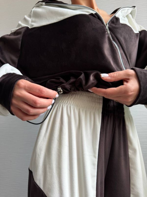 Велюровий спортивний костюм, коричневий з білим, 42-44(XS-S) (арт.820EB)