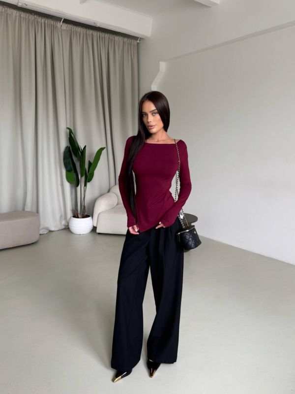 Базовий асиметричний лонгслів (кофта), віскоза, бордовий, One Size (арт. 356SH)