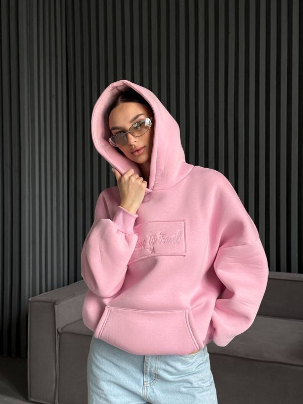 Худі жіноче Oversize, рожеве, one size, трьохнитка на флісі (не кошлатиться), арт. 022GB