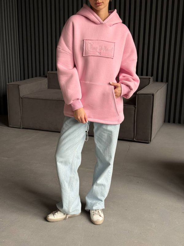 Худі жіноче Oversize, рожеве, one size, трьохнитка на флісі (не кошлатиться), арт. 022GB