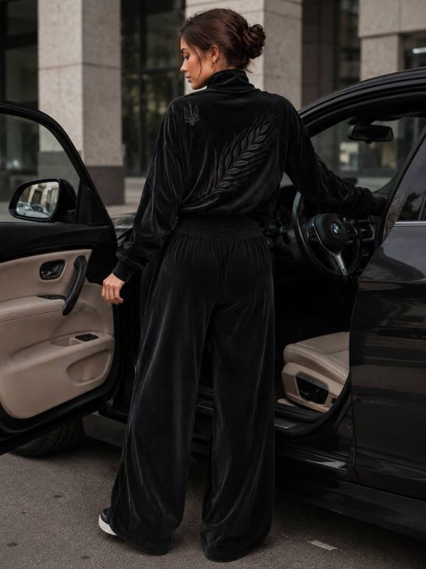 Костюм спортивний, оверсайз, з вишивкою колоска, чорний, 48-52 (Арт. 7050YK)