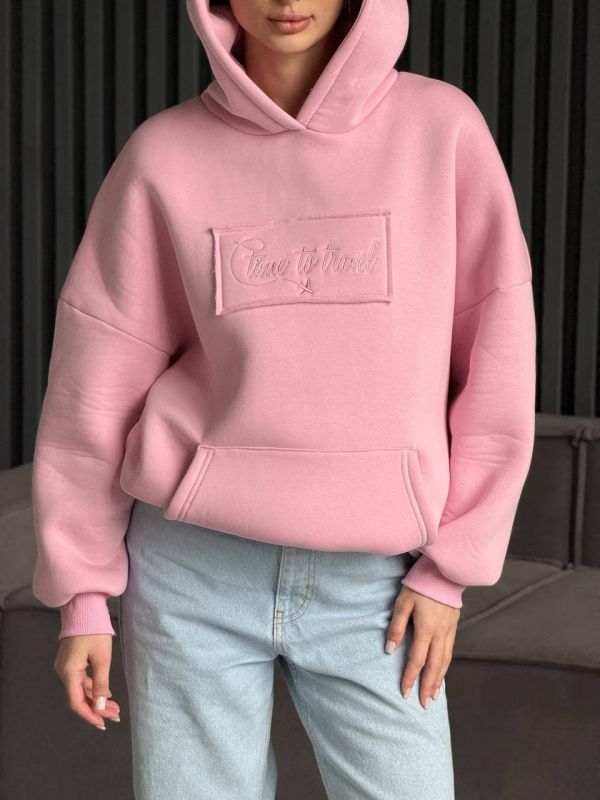 Худі жіноче Oversize, рожеве, one size, трьохнитка на флісі (не кошлатиться), арт. 022GB
