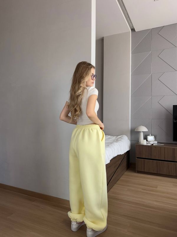 Широкі спортивні штани (джогери), трьохнитка на флісі, жовтий, One Size (арт. 397SH)