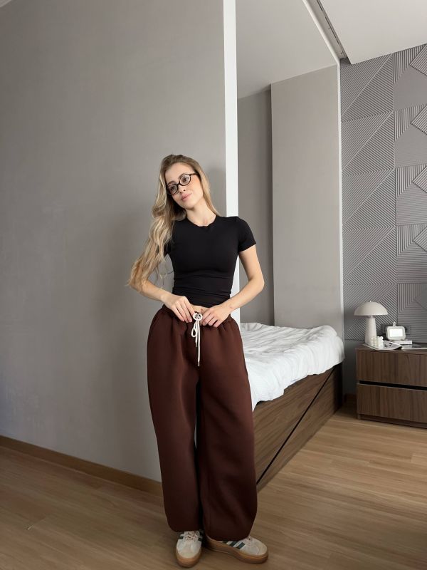 Широкі спортивні штани (джогери), трьохнитка на флісі, коричневий, One Size (арт. 397SH)
