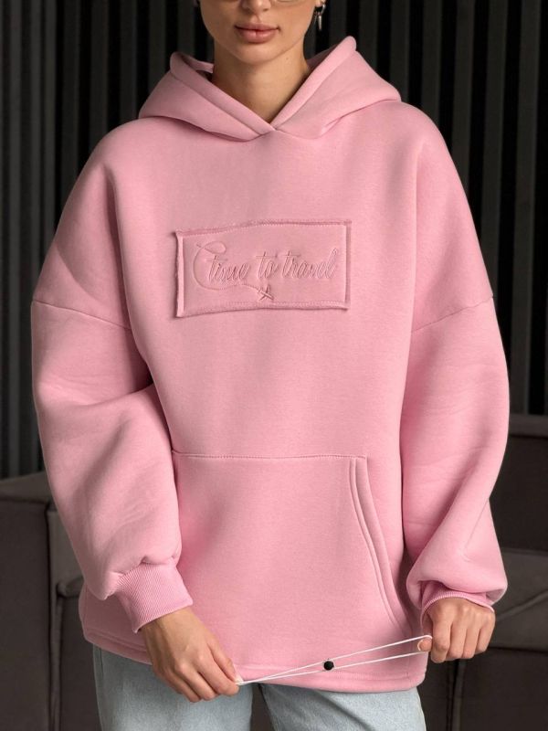 Худі жіноче Oversize, рожеве, one size, трьохнитка на флісі (не кошлатиться), арт. 022GB