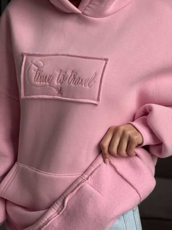 Худі жіноче Oversize, рожеве, one size, трьохнитка на флісі (не кошлатиться), арт. 022GB