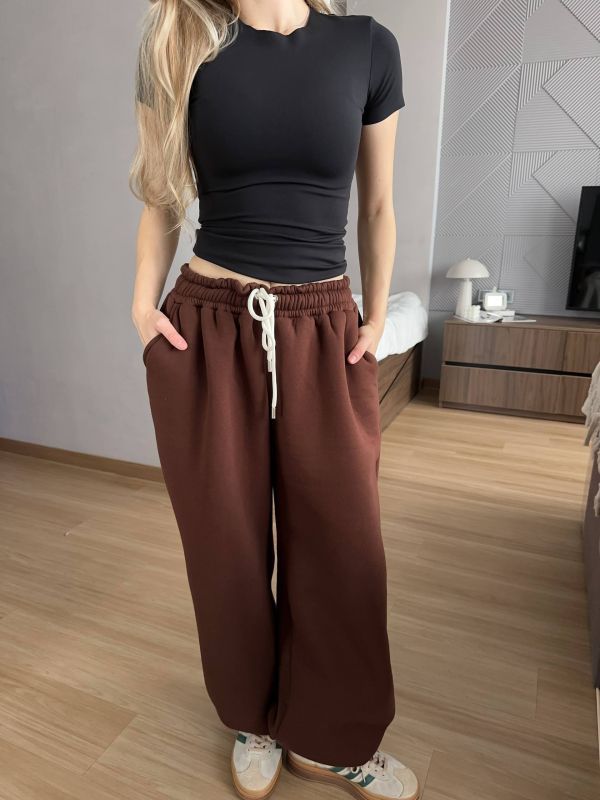 Широкі спортивні штани (джогери), трьохнитка на флісі, коричневий, One Size (арт. 397SH)