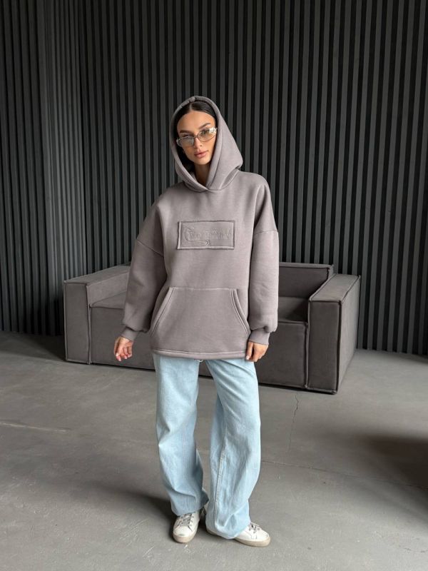 Худі жіноче Oversize, графітовий, one size, трьохнитка на флісі (не кошлатиться), арт. 022GB