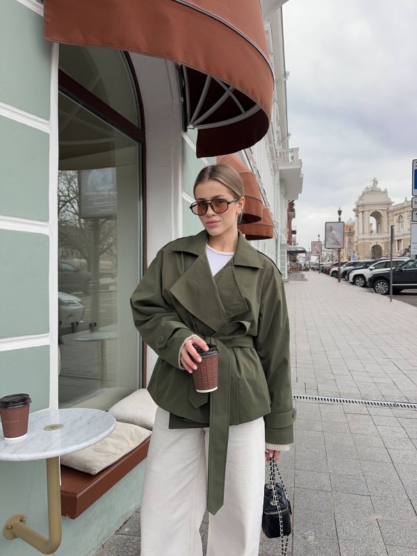 Тренч на підкладці Podolyanka оливковий One Size (42-46) (Арт. 0434SH)
