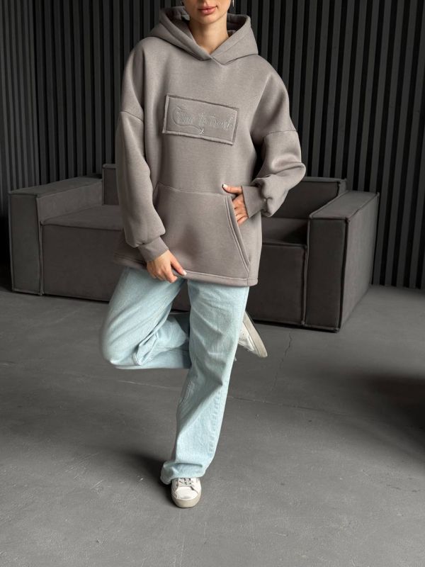 Худі жіноче Oversize, графітовий, one size, трьохнитка на флісі (не кошлатиться), арт. 022GB