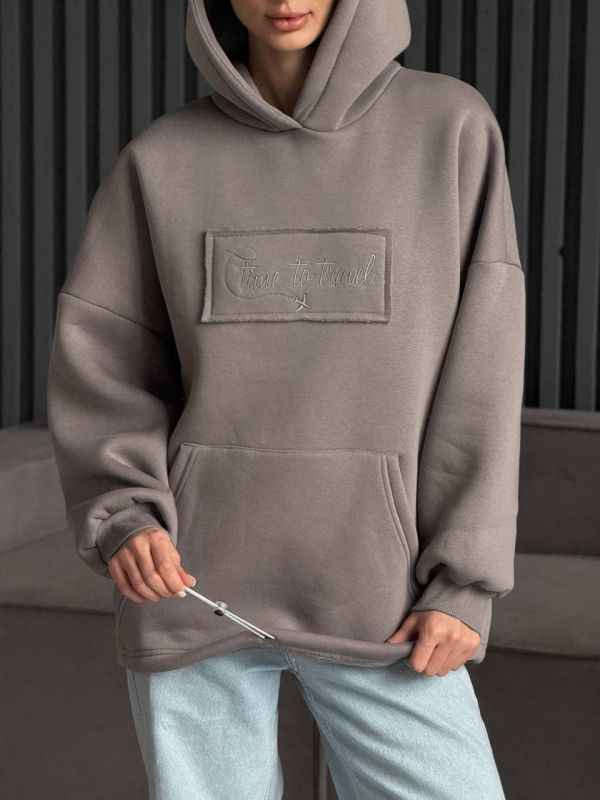 Худі жіноче Oversize, графітовий, one size, трьохнитка на флісі (не кошлатиться), арт. 022GB
