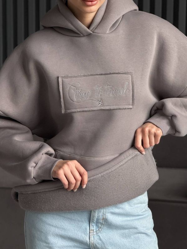 Худі жіноче Oversize, графітовий, one size, трьохнитка на флісі (не кошлатиться), арт. 022GB