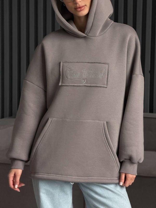 Худі жіноче Oversize, графітовий, one size, трьохнитка на флісі (не кошлатиться), арт. 022GB