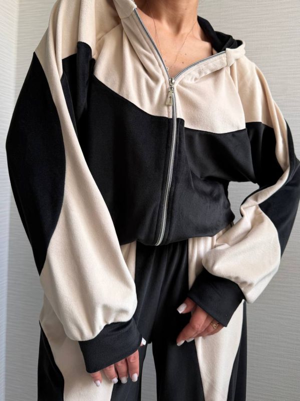 Велюровий спортивний костюм, чорний з бежевим, 46-48(M-L) (арт.820EB)