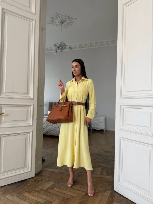 Сукня на ґудзиках з поясом Podolyanka, жовтий, 56-58 (4XL) (Арт.5514AK)