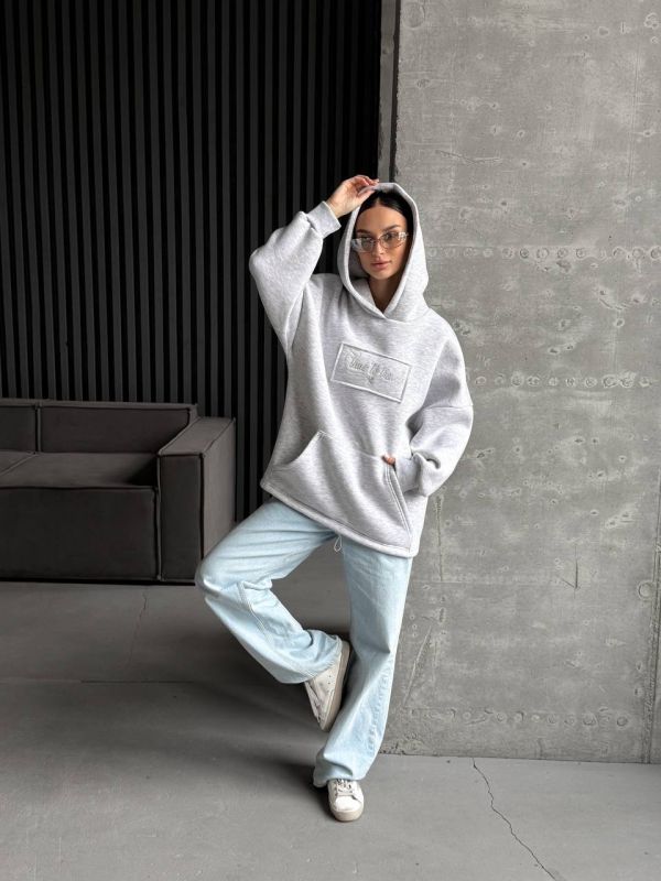 Худі жіноче Oversize, сірий, one size, трьохнитка на флісі (не кошлатиться), арт. 022GB
