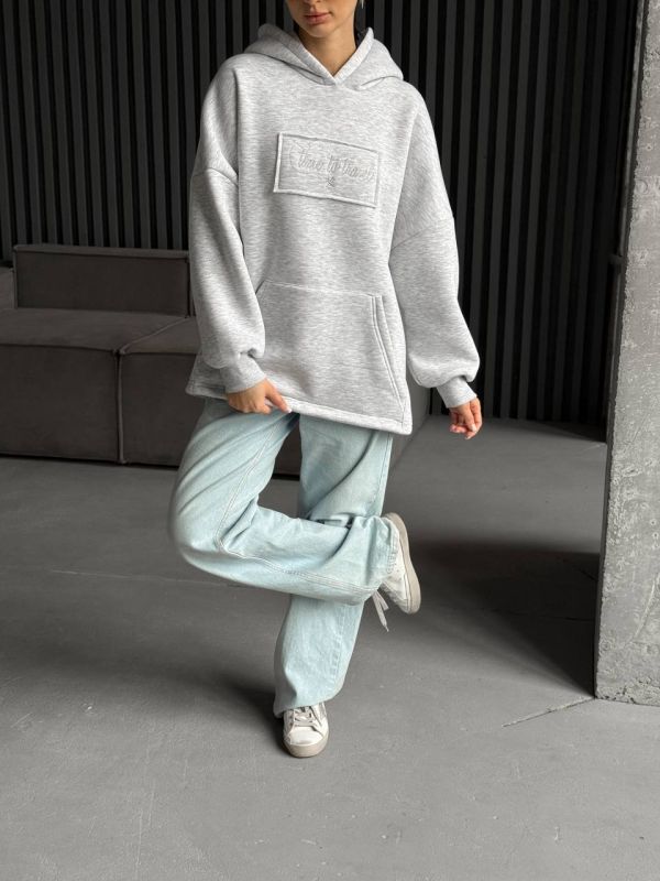 Худі жіноче Oversize, сірий, one size, трьохнитка на флісі (не кошлатиться), арт. 022GB