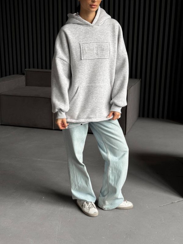 Худі жіноче Oversize, сірий, one size, трьохнитка на флісі (не кошлатиться), арт. 022GB