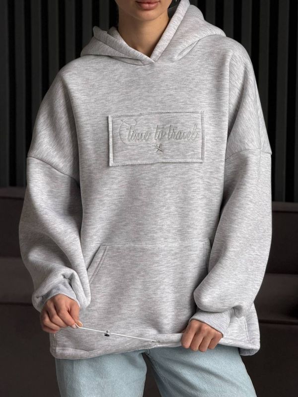 Худі жіноче Oversize, сірий, one size, трьохнитка на флісі (не кошлатиться), арт. 022GB
