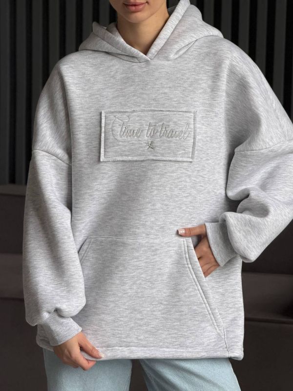 Худі жіноче Oversize, сірий, one size, трьохнитка на флісі (не кошлатиться), арт. 022GB
