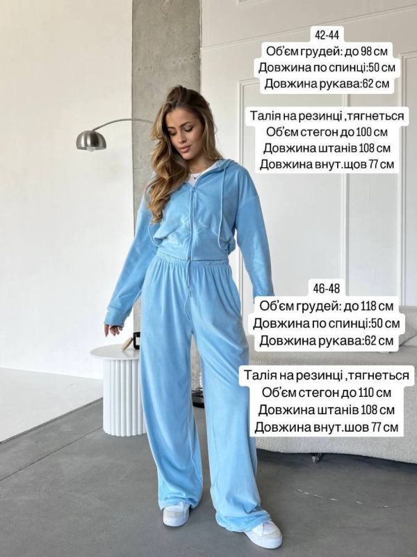 Жіночий велюровий костюм кофта на змійці та штани, блакитний, 42-44 (Арт. 0180MB)