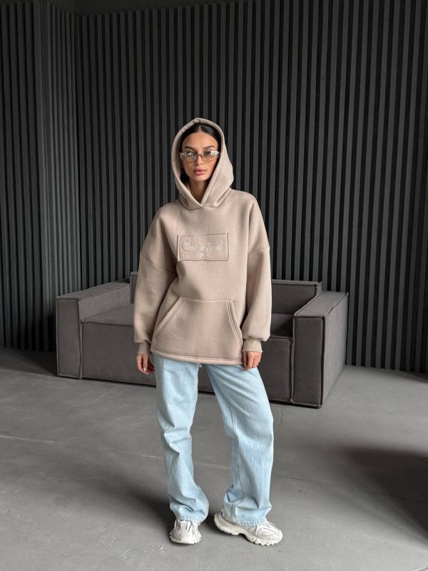 Худі жіноче Oversize, бежевий, one size, трьохнитка на флісі (не кошлатиться), арт. 022GB