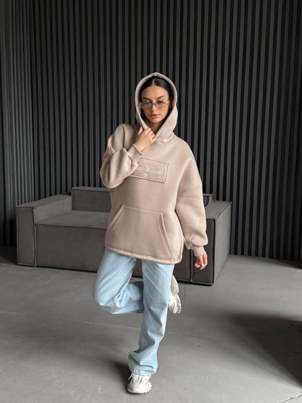 Худі жіноче Oversize, бежевий, one size, трьохнитка на флісі (не кошлатиться), арт. 022GB