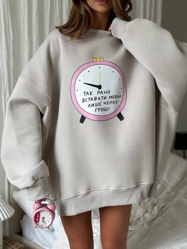 Жіноче худі оверсайз «Time», сіре, One Size 42–48 (арт. 351SH)