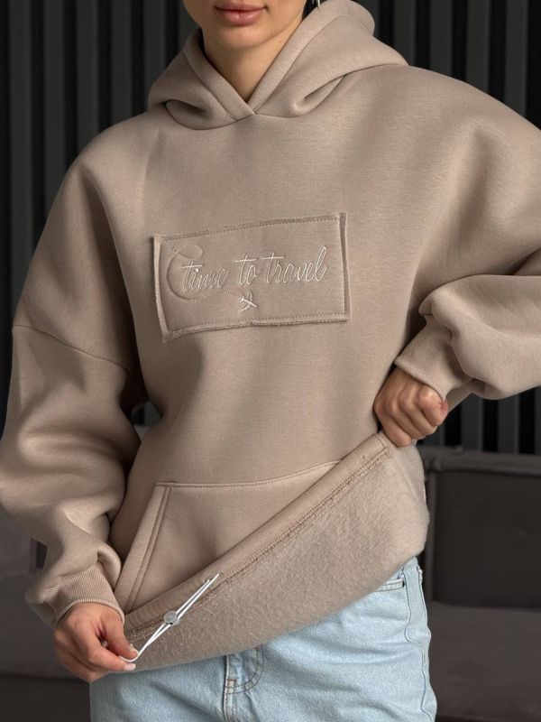 Худі жіноче Oversize, бежевий, one size, трьохнитка на флісі (не кошлатиться), арт. 022GB