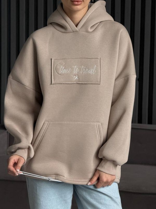 Худі жіноче Oversize, бежевий, one size, трьохнитка на флісі (не кошлатиться), арт. 022GB