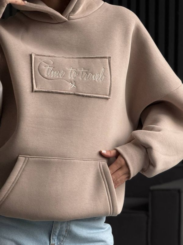 Худі жіноче Oversize, бежевий, one size, трьохнитка на флісі (не кошлатиться), арт. 022GB