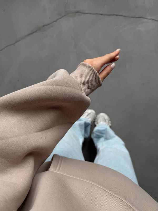 Худі жіноче Oversize, бежевий, one size, трьохнитка на флісі (не кошлатиться), арт. 022GB