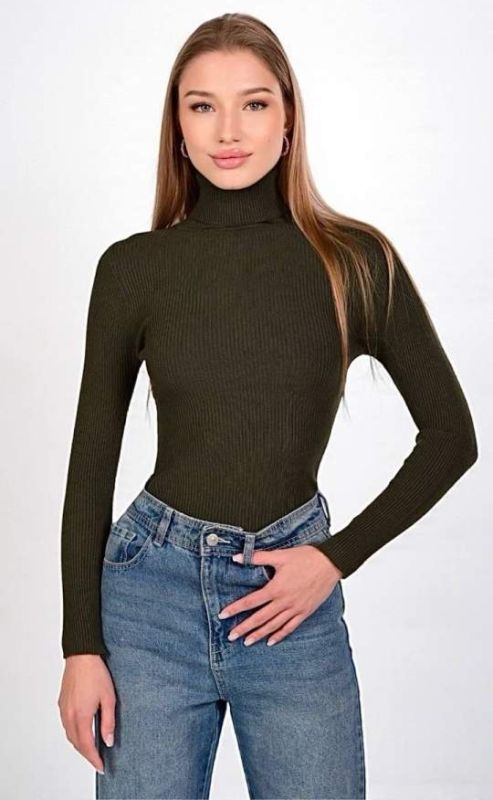 Жіночий базовий гольф (водолазка), однотонний, колір хакі, еластичний, One Size (арт. 421)