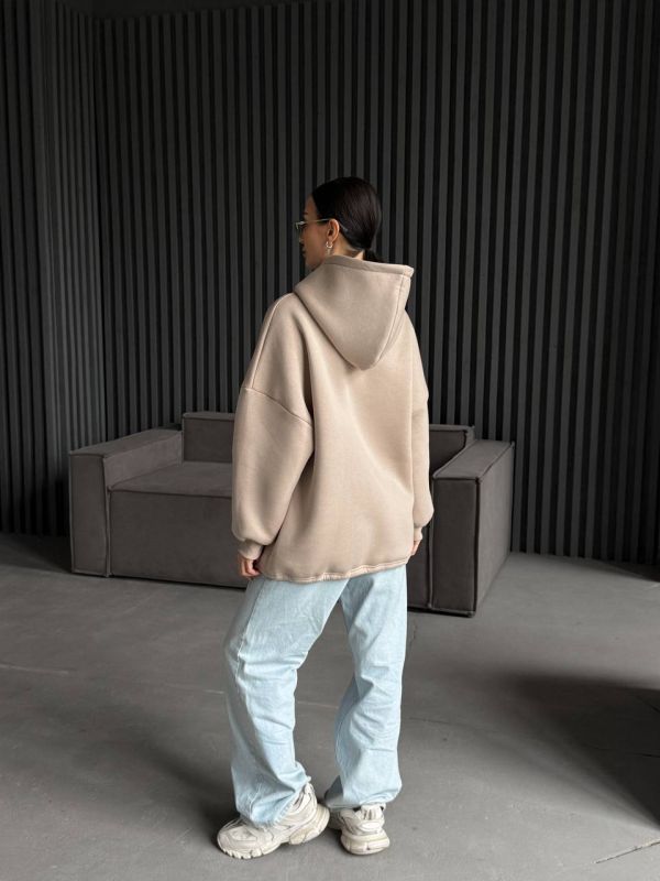 Худі жіноче Oversize, бежевий, one size, трьохнитка на флісі (не кошлатиться), арт. 022GB