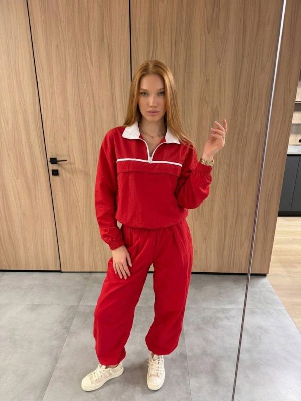 Костюм спортивний вітрозахисний з плащівки, червоний, 44-46 (M-L) (457SH)