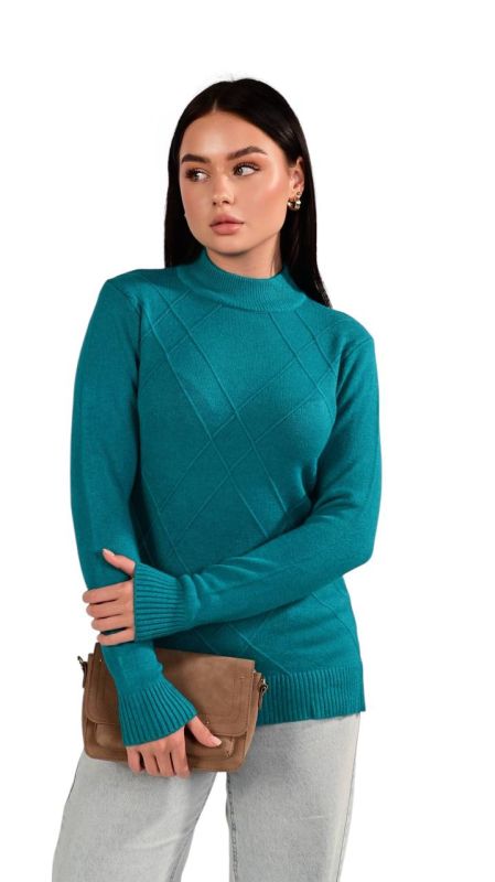 Светр жіночий, з візерунком ромби, бірюзовий, One Size (арт. 847)