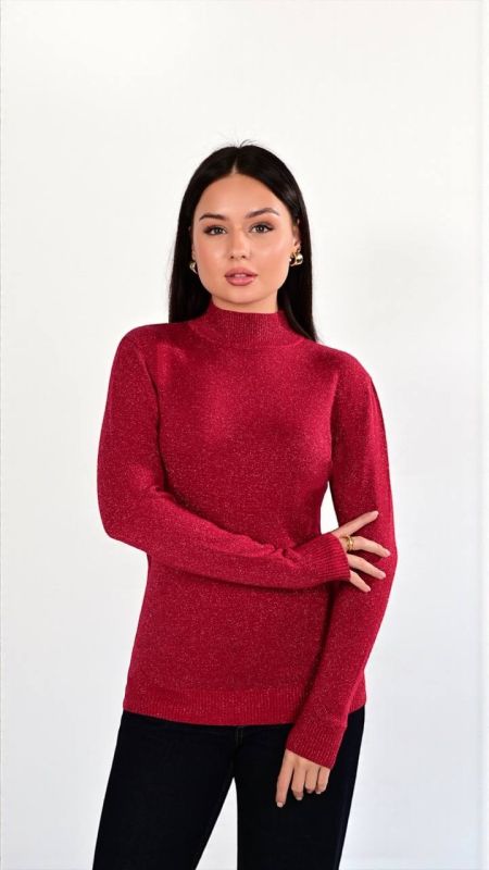 Светр жіночий, з люрексом, червоний, One Size (арт. 2506)
