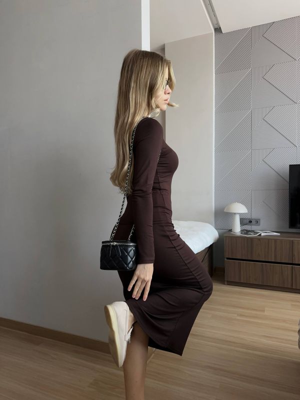 Комплект спідниця та лонгслів з віскози шоколадний 42-44 (S) (Арт. 0392SH)