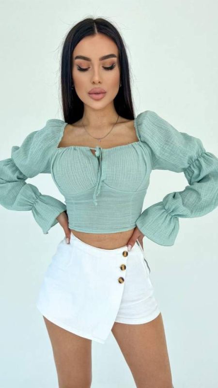 Топ жіночий Podolyanka з рукавами жатка м'ятний One Size (Арт. 5673)