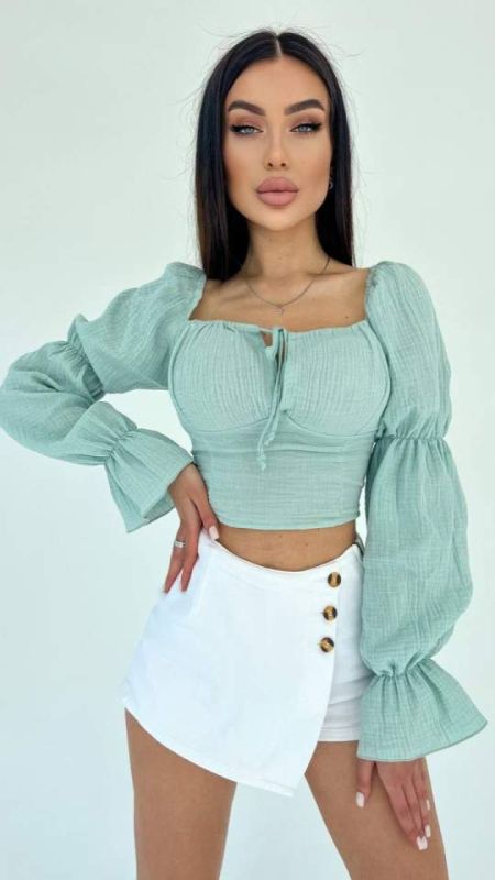 Топ жіночий Podolyanka з рукавами жатка м'ятний One Size (Арт. 5673)